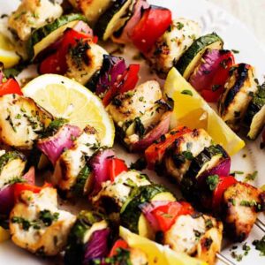 Lemon Chicken Kabobs wih Quinoa Salad