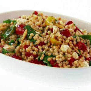 Isreali Couscous Salad w/ Grilled Shrimp & Orange Harissa Dressing