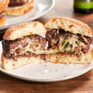 Spicy Smoke House Stuffed Burgers w/ German Potato Salad