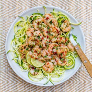 Chili Lime Shrimp Stir Fry w/ Zucchini Noodles (Keto Friendly)