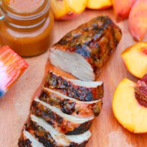 Pork Tenderloin with Peach BBQ Sauce, Roasted Potatoes and Seasonal Vegetables