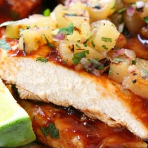 Teriyaki Chicken w/ Pineapple Salsa, Tropical Slaw