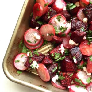 Orange Glazed Roasted Candy Cane Beets & Watermelon Radishes