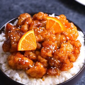 Orange Chicken w/ Jasmine Rice & Snow Peas