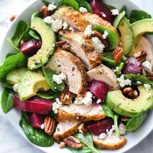 Roasted Candy Cane Beet Salad w/ Grilled Chicken
