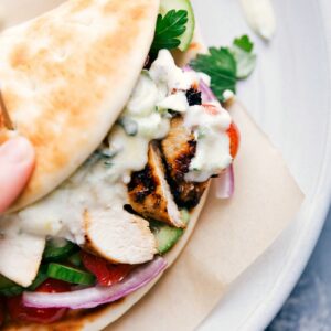 Grilled Chicken Gyro with Greek Farro Salad