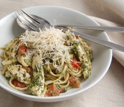 Chicken Pesto Linguini, Voltage Garlic Bread