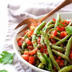 Roasted Green Beans with Tomato Caper Relish